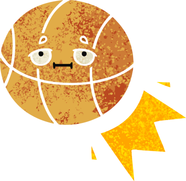 Bir insan tarafından çizilmiş basketbol topunun retro çizim tarzı karikatürü