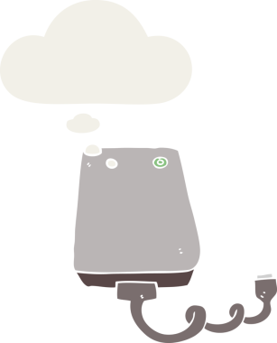 bir insan tarafından çizilmiş düşünce baloncuklu karikatür sabit diski