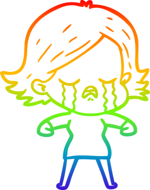 Gökkuşağı gradyan çizimi bir insan tarafından çizilmiş ağlayan bir çizgi kız çizimi