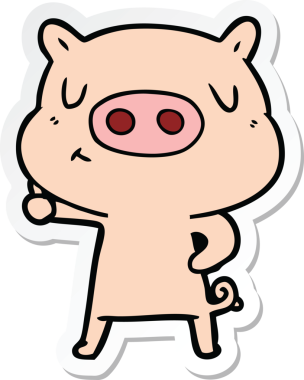 Bir insan tarafından çizilmiş çizgi film içerikli bir domuzun çıkartması.