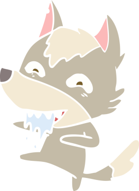 Düz renkli çizgi film aç kurt bir insan tarafından çizilmiş.