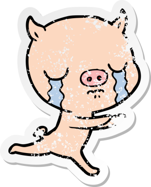 Bir insan tarafından çizilmiş ağlayan bir domuzun sıkıntılı çıkartması.