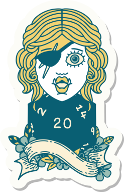 Bir insan tarafından çizilmiş 20 zarlı bir ork haydut karakterinin çıkartması.