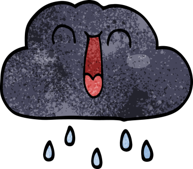 Bir insan tarafından çizilmiş mutlu bir yağmur bulutunun karalaması