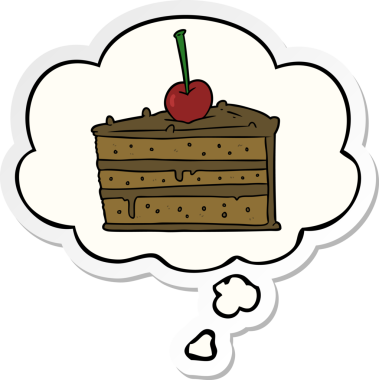 Düşünce baloncuklu çikolatalı pasta bir insan tarafından çizilmiş çıkartma.