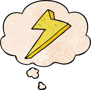 Düşünce baloncuklu çizgi film yıldırımı bir insan tarafından çizilmiş grunge desen tarzı