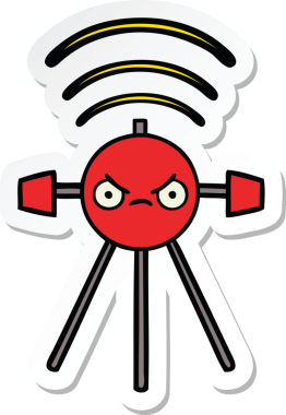 Bir insan tarafından çizilmiş şirin bir çizgi film uydusunun çıkartması.