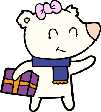 Bir insan tarafından çizilmiş Noel hediyeli dişi kutup ayısı.