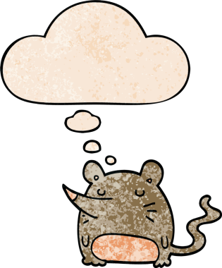 bir insan tarafından çizilmiş grunge doku biçiminde düşünce baloncuğu olan çizgi film faresi