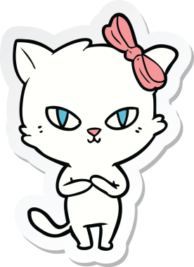 Bir insan tarafından çizilmiş şirin bir çizgi film kedisinin çıkartması.