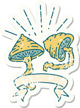 Bir insan tarafından çizilmiş eski bir dövme stili mantar çıkartması.