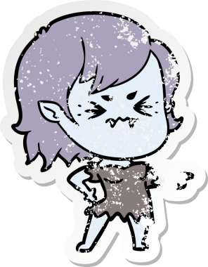 Bir insan tarafından çizilmiş rahatsız bir vampir kızın sıkıntılı çıkartması.