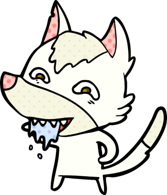 Bir insan tarafından çizilmiş aç kurt çizgi filmi.