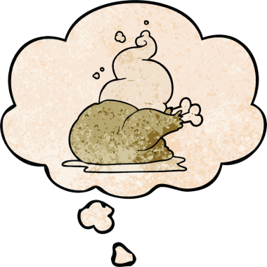 Bir insan tarafından çizilmiş grunge desenli düşünce baloncuklu tavuk çizgi filmi.