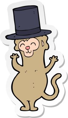 Bir insan tarafından çizilmiş silindir şapkalı maymun çıkartması.