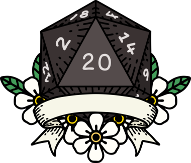 Retro Dövme Biçimi Doğal 20 kritik vuruş D20 zar bir insan tarafından çizildi