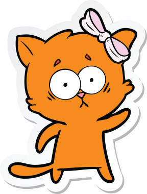 Bir insan tarafından çizilmiş çizgi film kedisinin çıkartması.