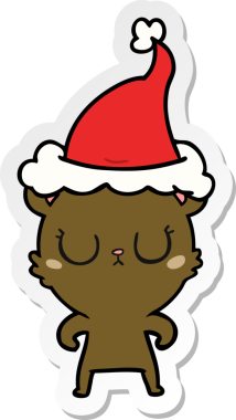 Bir insan tarafından çizilmiş Noel Baba şapkası takan bir ayının barışçıl el yazısı.