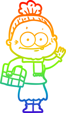 Gökkuşağı gradyan çizgi çizimi Bir insan tarafından çizilmiş mutlu yaşlı kadın