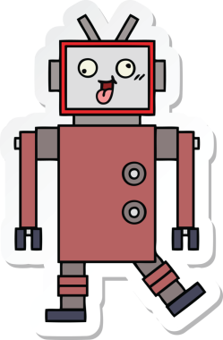 Bir insan tarafından çizilmiş şirin çizgi film robotunun çıkartması.