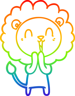 Bir insan tarafından çizilmiş gülen aslan çizgi çizimi.