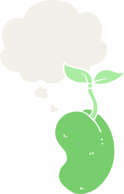 Düşünce baloncuğu ile filizlenen çizgi film bir insan tarafından çizilmiş.