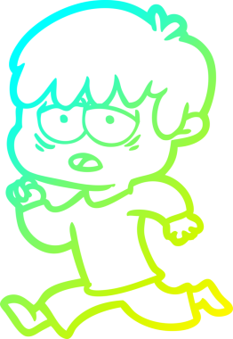 Bir insan tarafından çizilmiş, bitkin bir çocuğun soğuk çizgi çizimi.