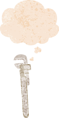 çizgi film ayarlanabilir anahtarı ile grunge içinde düşünce balonu sıkıntılı retro dokuma tarzı bir insan tarafından çizilmiş