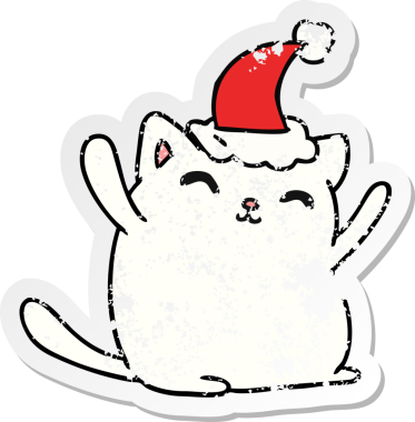 Bir insan tarafından çizilmiş kawaii kedisinin sıkıntılı yılbaşı çıkartması.