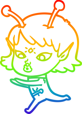 Gökkuşağı gradyan çizgisi bir insan tarafından çizilmiş güzel bir uzaylı kızın çizimi.