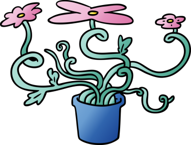 Bir insan tarafından çizilen çiçek bitkisinin gradyan karikatürü.