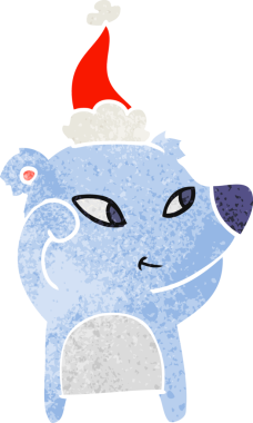 Bir insan tarafından çizilmiş Noel Baba şapkası takan bir ayının eski çizgi filmi.