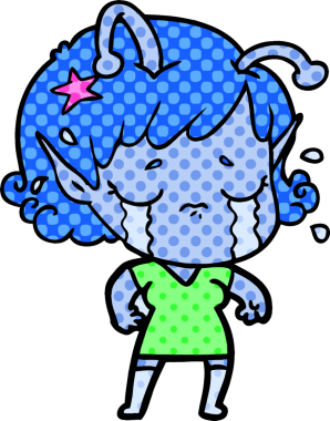 Bir insan tarafından çizilmiş ağlayan uzaylı kız çizgi filmi.