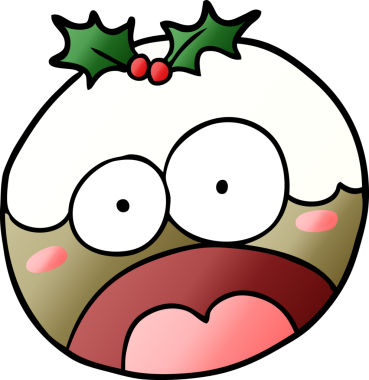 Karikatür noel pudingi. Bir insan tarafından çizilmiş şok yüzlü.