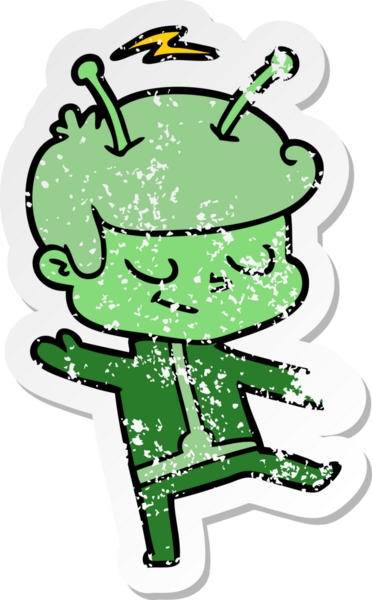 Bir insan tarafından çizilen dost canlısı bir uzay adamının sıkıntılı çıkartması.