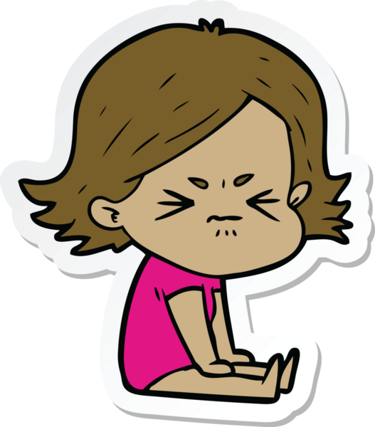 Bir insan tarafından çizilmiş kızgın bir kızın çıkartması.