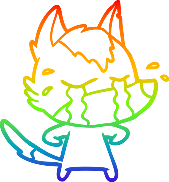 Gökkuşağı gradyan çizgi çizimi bir insan tarafından çizilmiş ağlayan bir kurt.