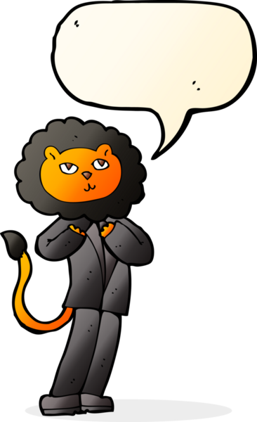 Bir insan tarafından çizilmiş konuşma balonu olan bir aslan işadamı.