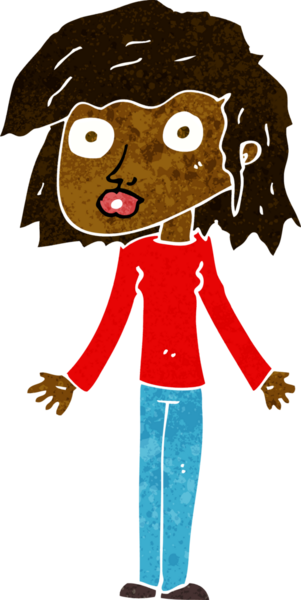 Çizgi filmdeki kız bir insan tarafından çizilmiş omuzlarını silkiyor.