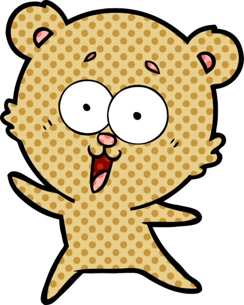 Bir insan tarafından çizilmiş gülen oyuncak ayı çizgi filmi.