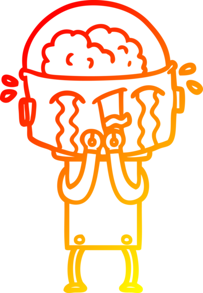 Bir insan tarafından çizilmiş, karikatür ağlayan robot çizimi.