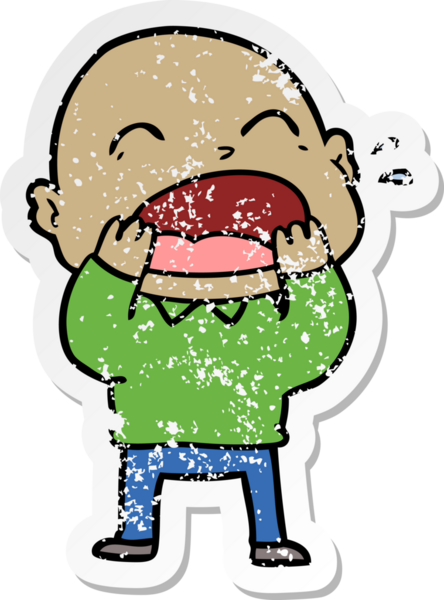 Bir insan tarafından çizilmiş kel bir adam diye bağıran bir çizgi film çıkartması.