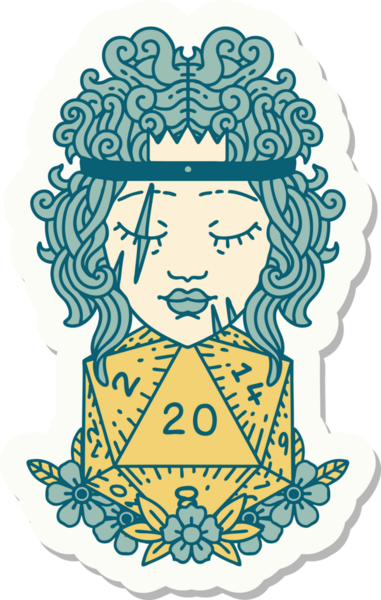 Bir insan tarafından çizilmiş 20 zarlı bir insan barbarının çıkartması.