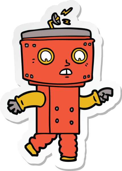 Bir insan tarafından çizilmiş çizgi film robotunun çıkartması.