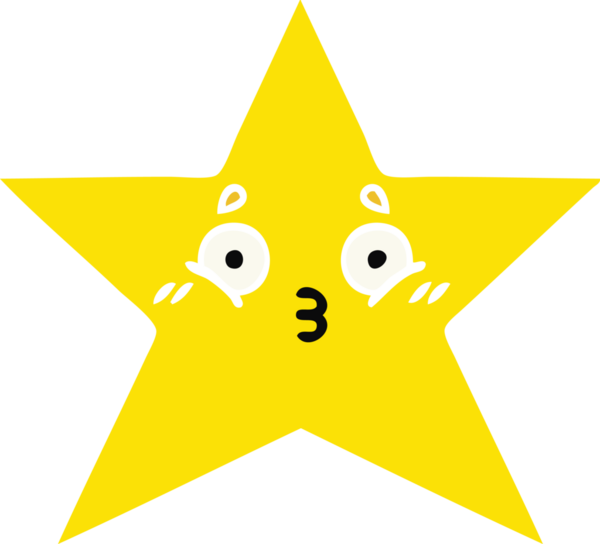 Bir insan tarafından çizilmiş altın yıldızın düz renkli retro karikatürü