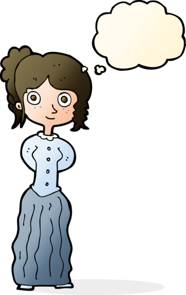 Bir insan tarafından çizilmiş düşünce balonlu mutlu kadın çizgi filmi.