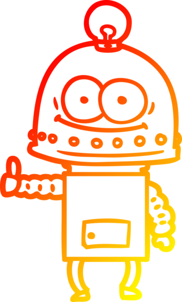 Bir insan tarafından çizilmiş ampullü mutlu bir robot çizimi.