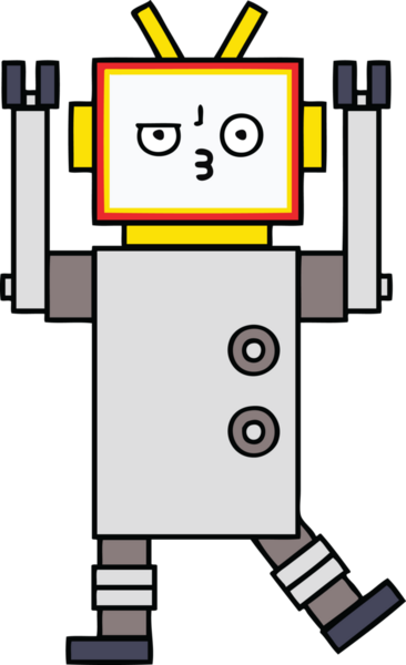 Bir insan tarafından çizilmiş sevimli bir robot karikatürü.