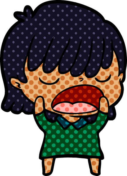 Çizgi filmdeki kadın bir insan tarafından yüksek sesle çizilmiş.