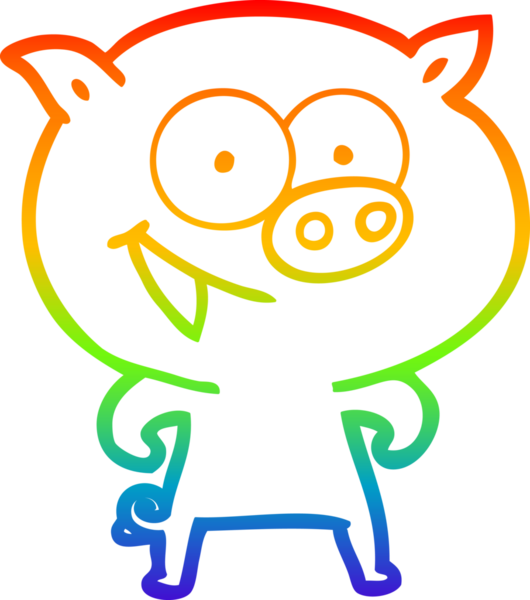 Bir insan tarafından çizilmiş neşeli bir domuz çizgi filminin gradyan çizimi.